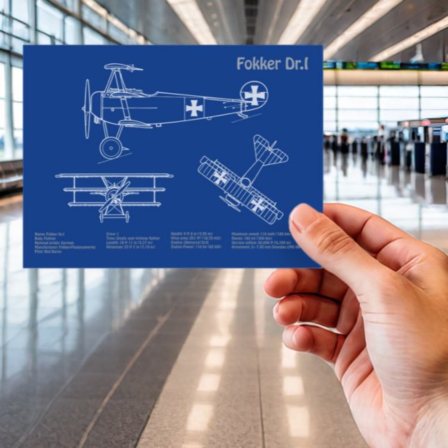 Red Baron Fokker Dr.1 - Flygplan Blueprint AD Vykort (Skapare uppladdad)