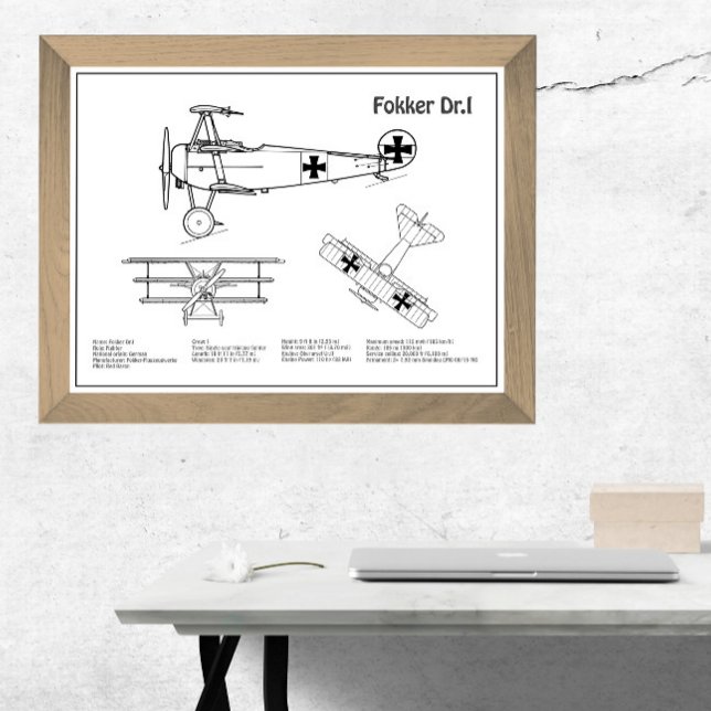 Red Baron Fokker Dr.1 - Flygplan Blueprint BD Fototryck (Skapare uppladdad)
