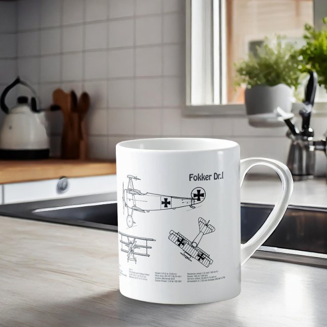 Red Baron Fokker Dr.1 - Flygplan Blueprint BD Kaffemugg (Skapare uppladdad)