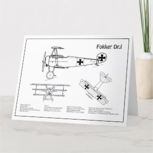 Red Baron Fokker Dr.1 - Flygplan Blueprint BD Tack Kort