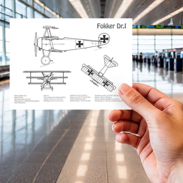 Red Baron Fokker Dr.1 - Flygplan Blueprint BD Vykort (Skapare uppladdad)