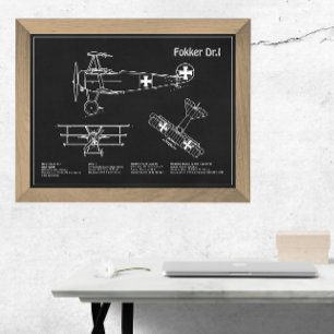 Red Baron Fokker Dr.1 - Flygplan Blueprint PD Fototryck