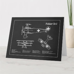 Red Baron Fokker Dr.1 - Flygplan Blueprint PD Tack Kort