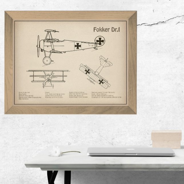 Red Baron Fokker Dr.1 - Flygplan Blueprint SD Fototryck (Skapare uppladdad)