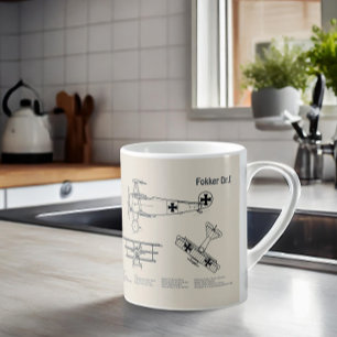 Red Baron Fokker Dr.1 - Flygplan Blueprint SD Kaffemugg