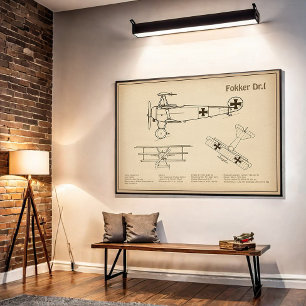Red Baron Fokker Dr.1 - Flygplan Blueprint SD Poster