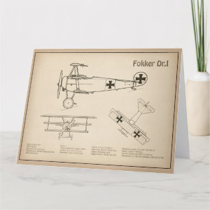 Red Baron Fokker Dr.1 - Flygplan Blueprint SD Tack Kort
