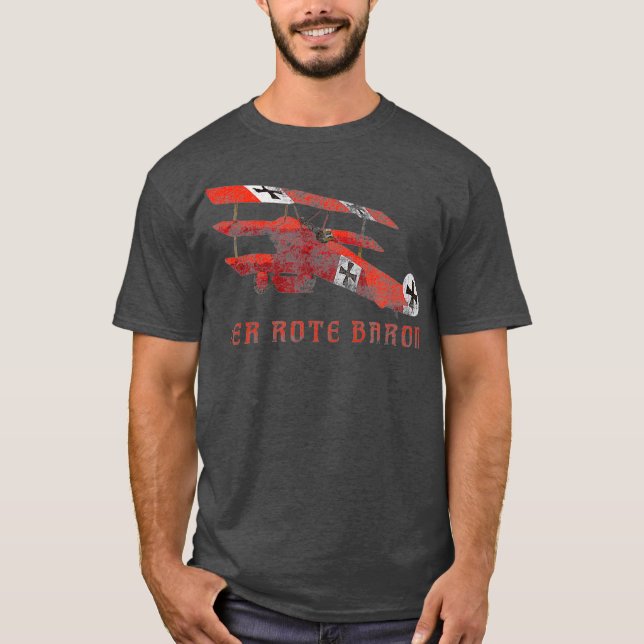 Red Baron Triplane  Gift Distressed Effect T Shirt (Framsida)