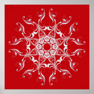 Red Baroque Stil Snowflake Poster