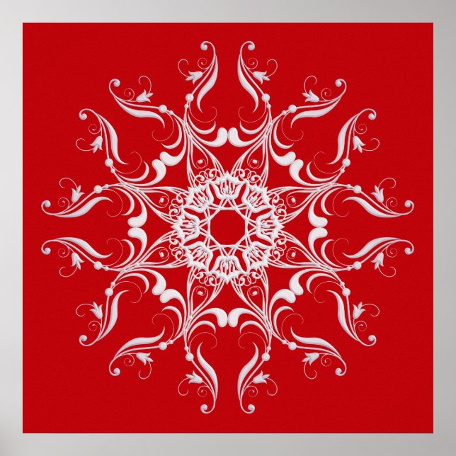 Red Baroque Stil Snowflake Poster (Framsidan)