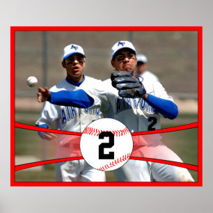 Red Baseball Anpassningsbar Photo and Jersey Numbe Poster