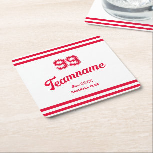 Red Baseball Klubb Anpassningsbar Player Number & Underlägg Papper Kvadrat