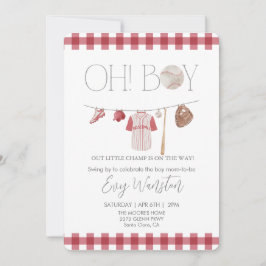 Red baseball Oh, pojkars inbjudan till babydusch