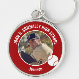 Red Baseball Player Photo High School Spirit Rund Silverfärgad Nyckelring