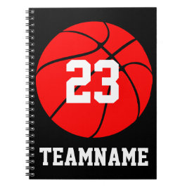 Red Basketball Anpassningsbar Team & Jersey Number Anteckningsbok Med Spiral