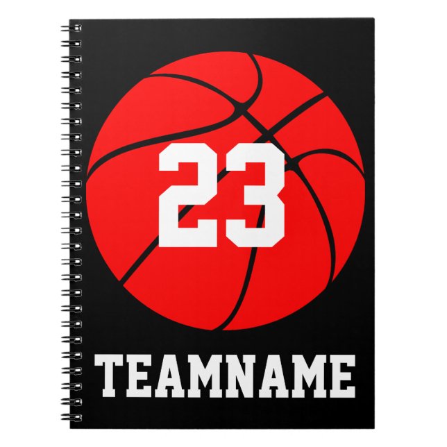 Red Basketball Anpassningsbar Team & Jersey Number Anteckningsbok Med Spiral (Framsidan)