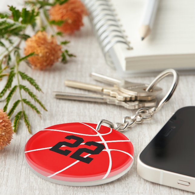 Red Basketball Player Jersey Number Team Keychains (Högra Framsidan)