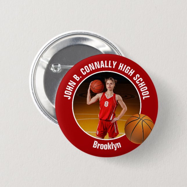 Red Basketball Player Photo High School Spirit Knapp (Framsida & baksida)