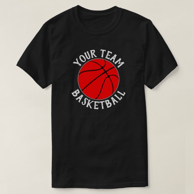 Red Basketball Team, Player Namn och Jersey Number T Shirt (Design framsida)