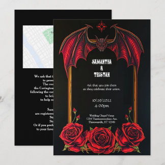 Red Bat and Roses Gothic Wedding Invitation Inbjudningar