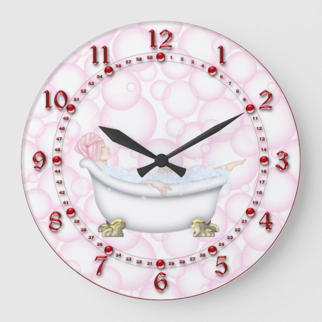 Red Bathroom Bubbles Stor Klocka (Framsida)