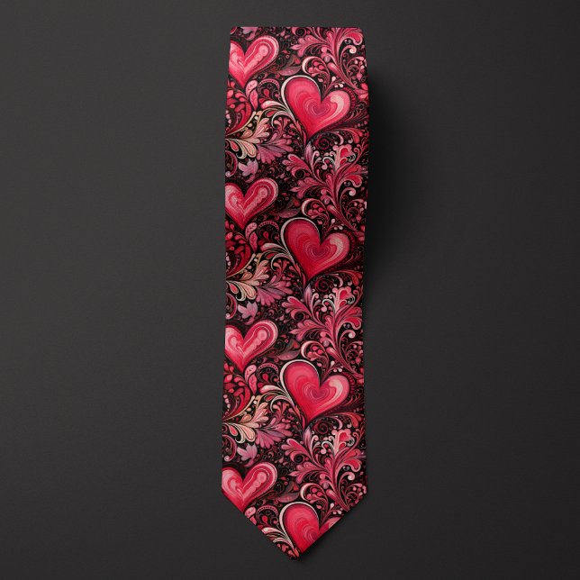 Red Batik-inspirerad Valentine Heart Neck Tie Slips (Skapare uppladdad)
