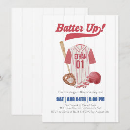 Red Batter Up Baseball First Birthday Invitation Inbjudningar