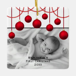 Red Bauble First jul Baby Photo Ceramic Orna Julgransprydnad Keramik