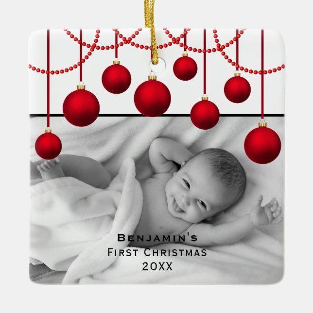 Red Bauble First jul Baby Photo Ceramic Orna Julgransprydnad Keramik (Framsida)