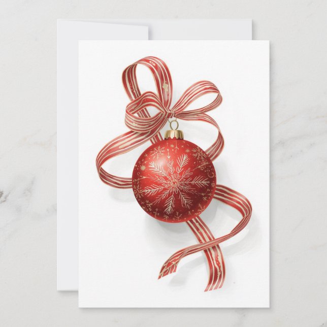 Red Bauble Ornament Gold Snowflake Ribbon Julkort (Framsida)