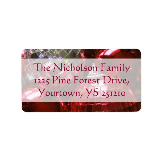 Red Baubles-adressetikett röd text Adressetikett (Framsidan)