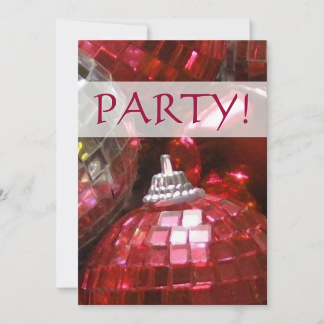 Red Baubles 'Party!' inbjudan! Inbjudningar (Framsida)