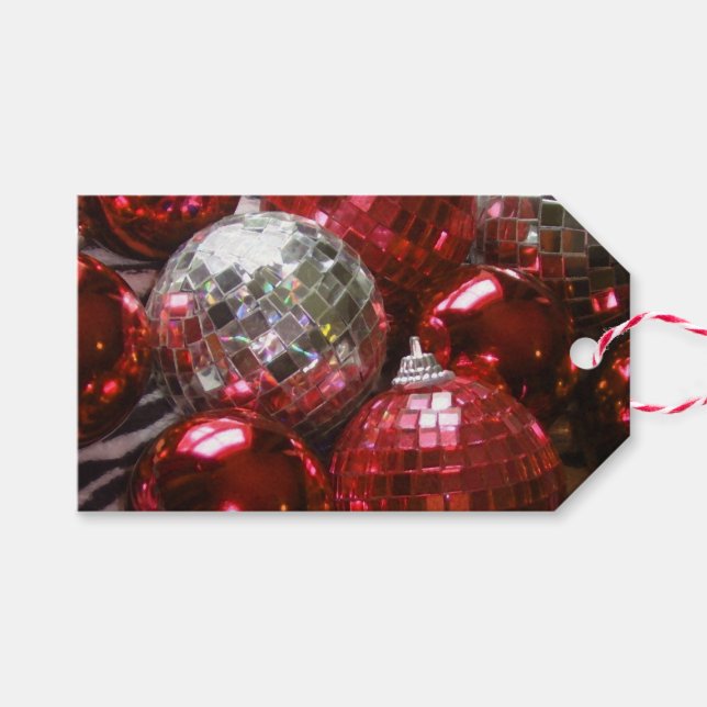 Red Baubles Text-presentens märkre röd Presentetikett (Framsidan (Horizontal))