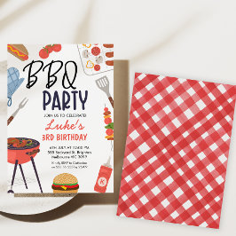 Red Bbq Blue Oven Mitt Boys Bbq Birthday Inbjudningar