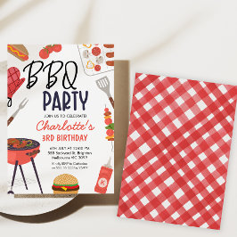 Red Bbq Red Oven Mitt Girls Bbq Birthday Inbjudningar