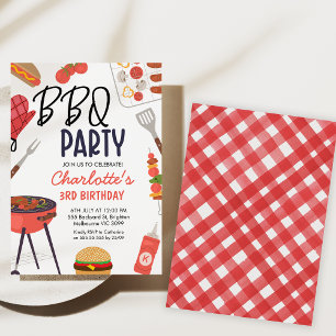 Red Bbq Red Oven Mitt Girls Bbq Birthday Inbjudningar