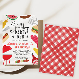 Red Bbq-Twillingar eller Gå med födelsedagsinbjuda Inbjudningar