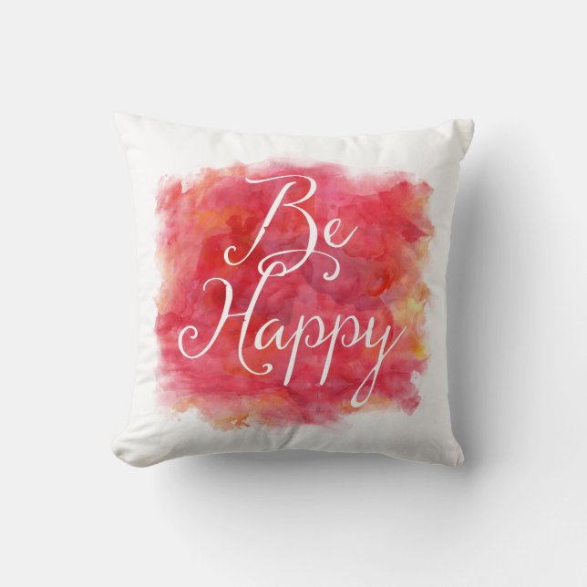 Red Be Lycklig inspirational Watercolor Quote Kudde (Framsida)