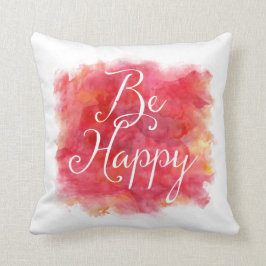 Red Be Lycklig inspirational Watercolor Quote Kudde
