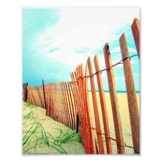 Red Beach Dune Fence Photo Fototryck (Framsidan)