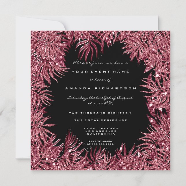 Red Bean Fern Blad Ram Metallic Black Rosa Cand Inbjudningar (Framsida)