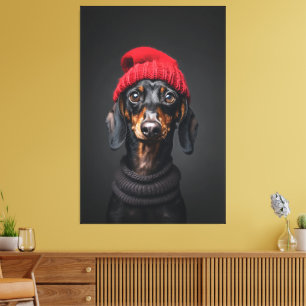 Red Beanie Dachshund Canvastryck