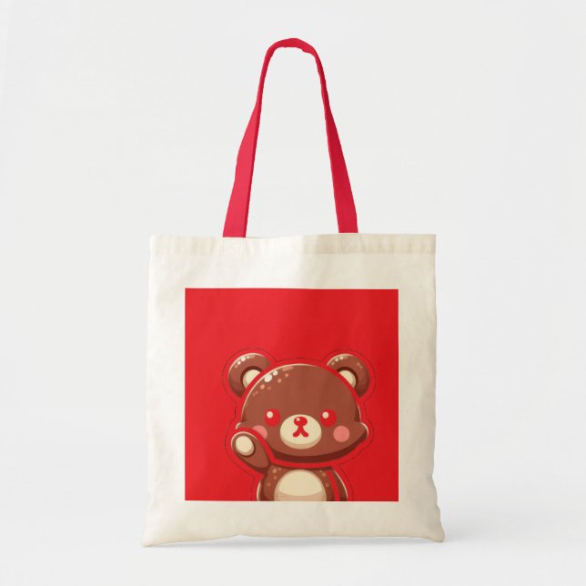 Red Bear Tote Bag – Cute & Simple Canvas Bag Tygkasse (Framsidan)