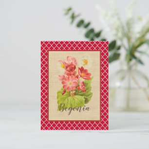 Red Begonia Botanical och Quatrefoil Vykort