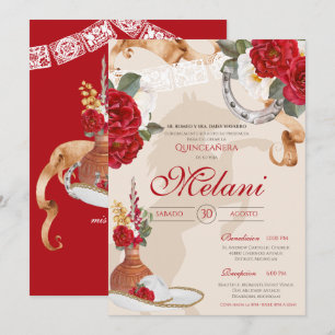 Red Beige Elegant Ro Charro Mariachi Quinceanera Inbjudningar