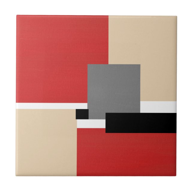 Red Beige Grått Black White Geometric Kakelplatta (Framsidan)