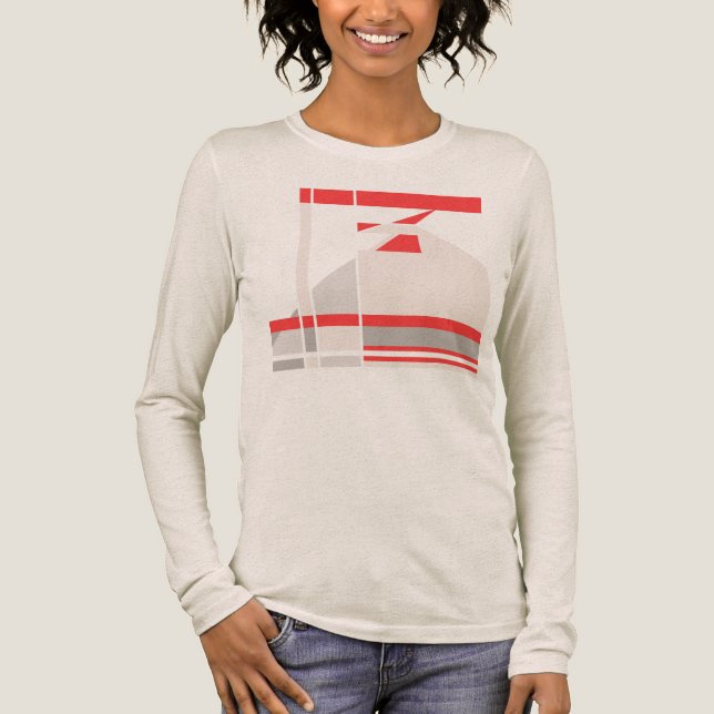 Red Beige Grått Geometric Abstrakt Art MCM-utseend T Shirt (Framsida)