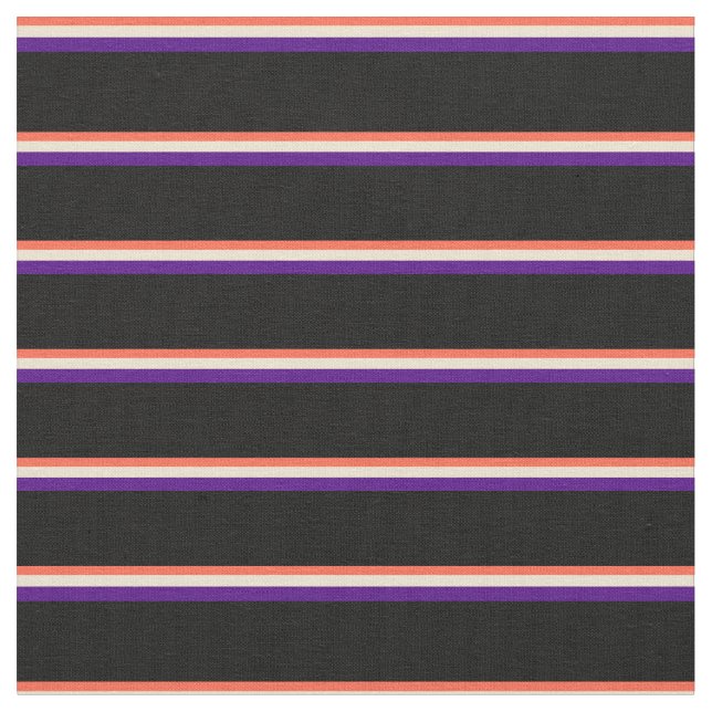 Red, Beige, Indigo och Black Linjer Mönster Tyg (Närbild)