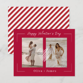 Red Beige minimalist Photo Collage Lycklig Valenti Julkort