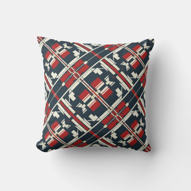Red Beige Navy Diagonal Southwest  Abstrakt Kudde (Framsida)